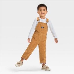 OshKosh Bgosh 3T Boys Plaid Trim Corduroy Overalls Camel